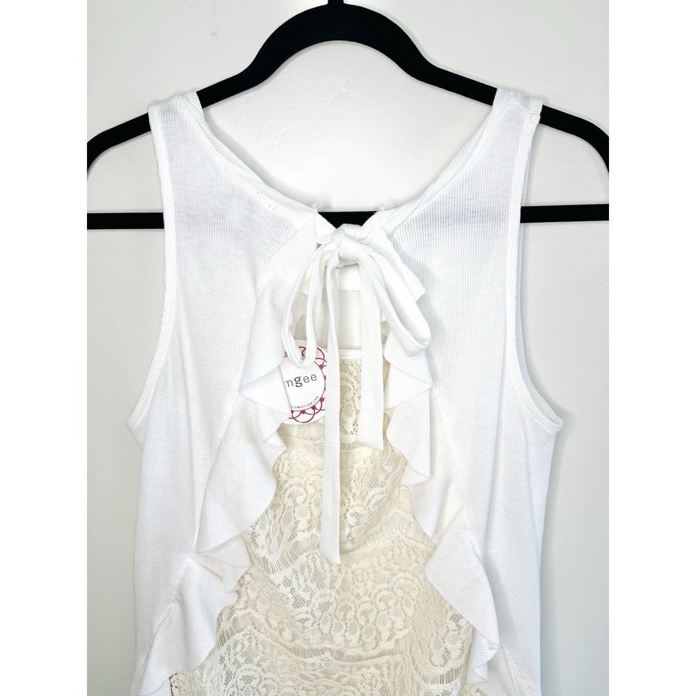 Umgee Boho Lace Tank Top S White Open Tie Back Ruffle Cottagecore Romantic NWT - Picture 4 of 11